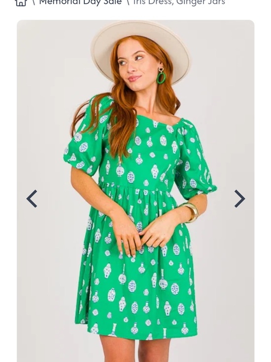 Dresses & Skirts - Green Puff Sleeve Mini Dress with White Ginger Jar Print